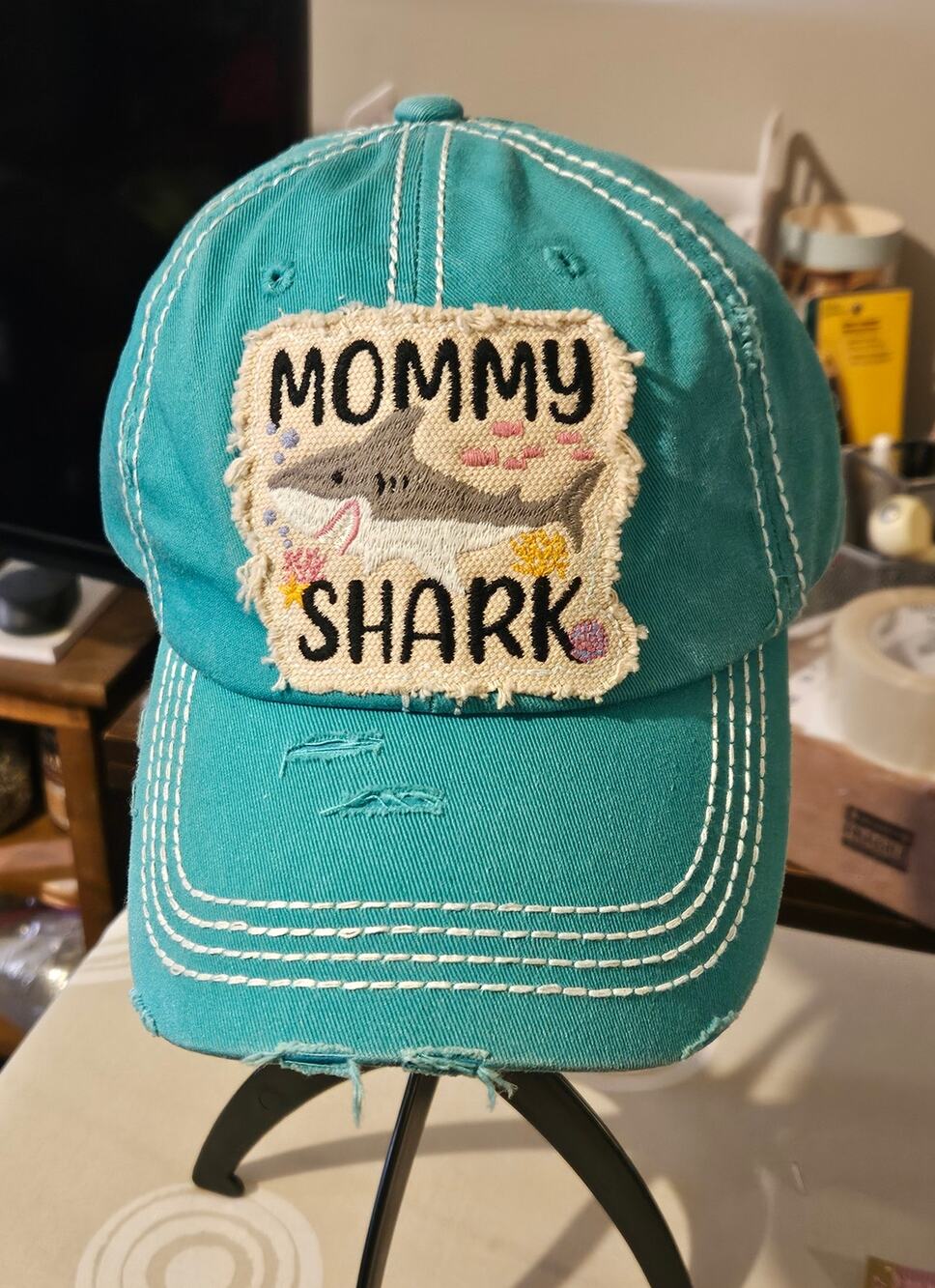 Kbethos Vintage “Mommy Shark” Distressed Baseball Cap